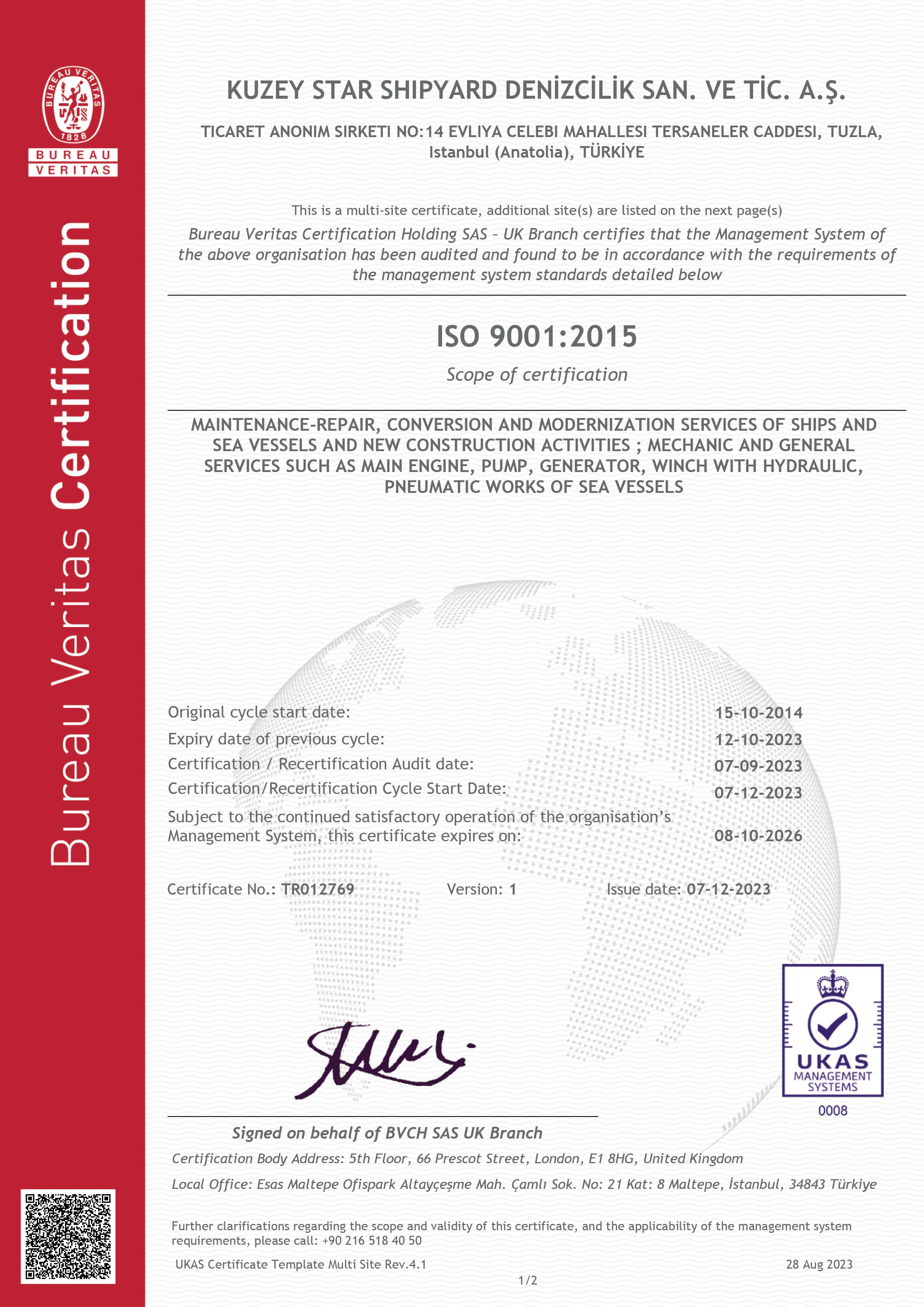 ISO 9001 Quality Management System Certificate